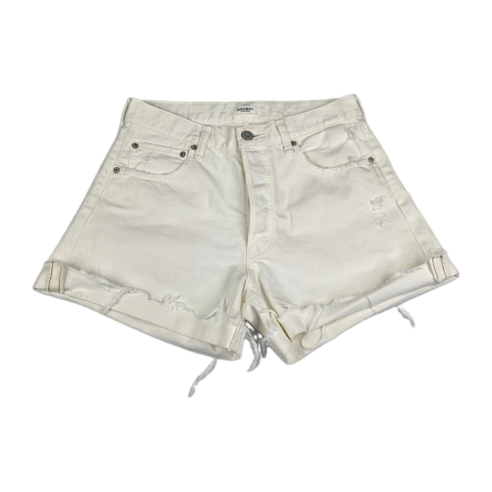 Moussy Vintage Shorts Womens Size 27 Distressed Cut-Off Cuffed Hem Cream Denim
